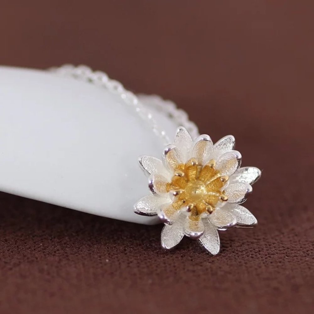 14k Gold Two-tone Flower Necklace Sterling Silver